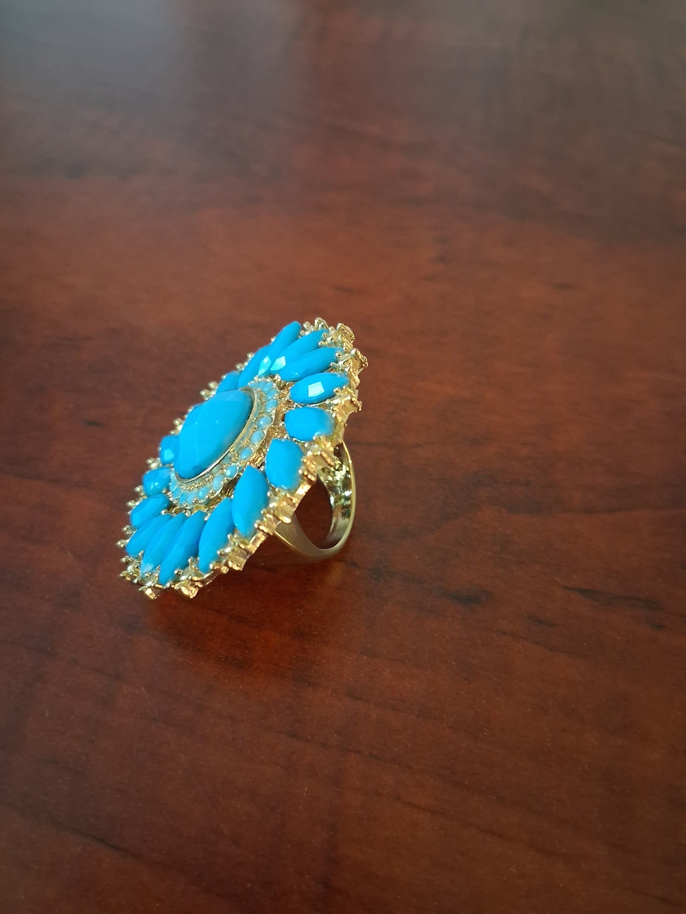 Blue and Gold Statement Cocktail Ring - Women Jewelry